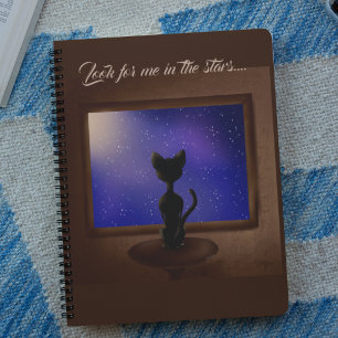 Cuaderno Gato negro mirando las estrellas del cielo nocturn