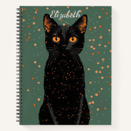 Cuaderno Gato negro místico con ojos Naranjas y Purpurina