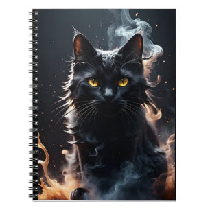 Cuaderno Gato negro mitificado en una neblina de humo