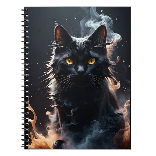 Cuaderno Gato negro mitificado en una neblina de humo (Frente)