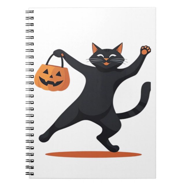 Cuaderno Gato negro muriendo en el bash de Halloween, balan (Frente)