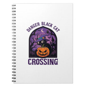 Cuaderno Gato Negro Peligro Cruzando Halloween Calabaza Bru