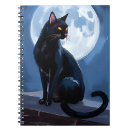 Cuaderno Gato Negro | Pintura de Mascota de Luna Llena