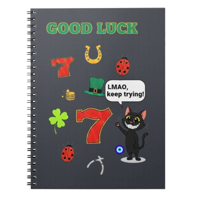 Cuaderno Gato negro sarcástico y amuletos de la suerte (Frente)