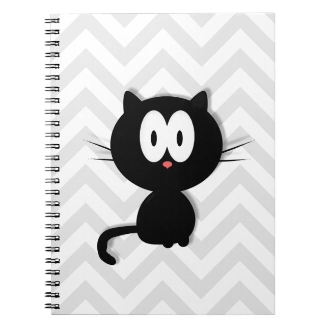 Cuaderno Gato negro sobre chevron gris (Frente)