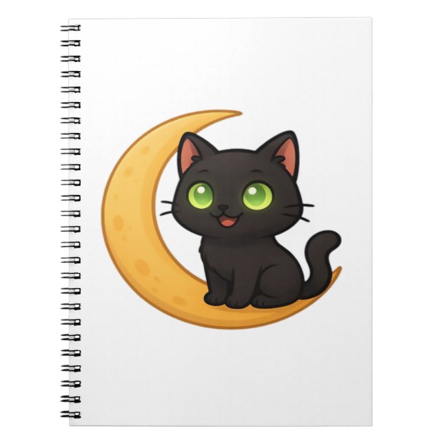 Cuaderno Gato negro sonriente con ojos verdes brillantes se (Frente)
