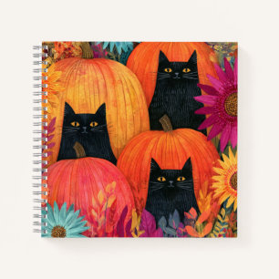 Cuaderno Gato negro vigilante Parche de calabaza de otoño
