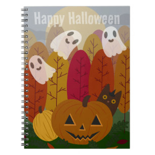 Cuaderno Gato negro y fantasmas de Halloween, calabaza de o