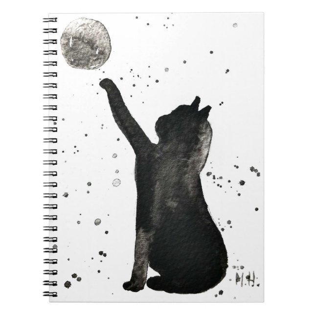 Cuaderno Gato negro y kitten mascota de la luna (Frente)