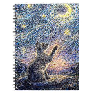 Cuaderno Gato Noche Estrellada – Arte al estilo de Van Gogh