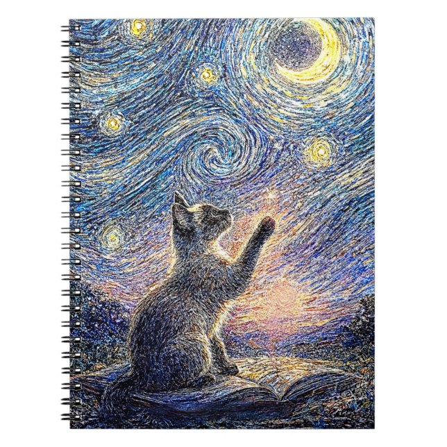Cuaderno Gato Noche Estrellada – Arte al estilo de Van Gogh (Frente)