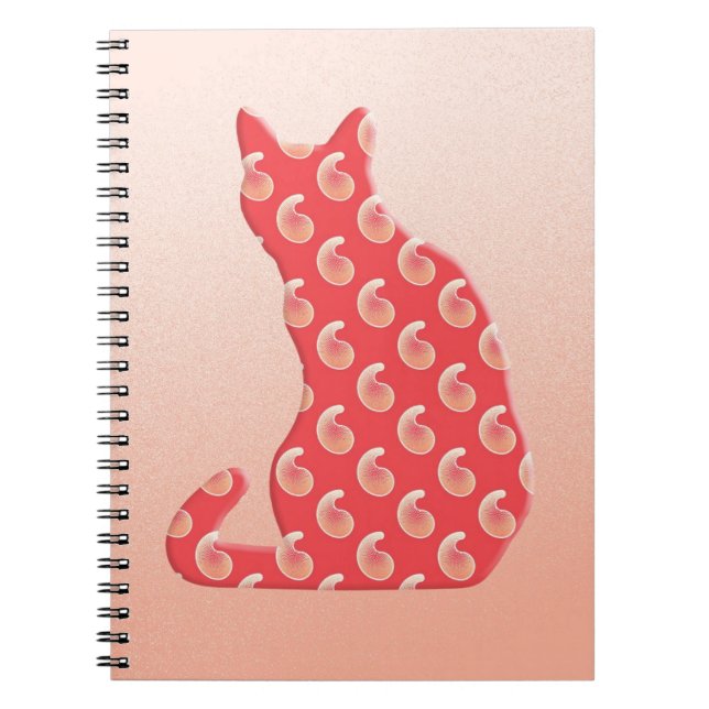 Cuaderno Gato Paisley - tonos de naranja de coral (Frente)