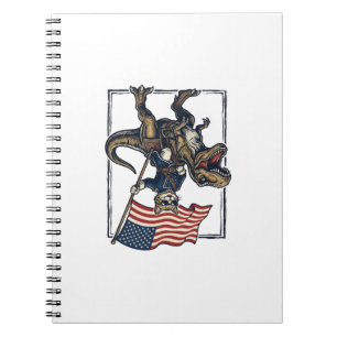 Cuaderno Gato Patriótico Montando Dinosaurio Diseño Vector 