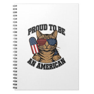 Cuaderno Gato Patriótico Orgulloso de Ser Americano Vintage