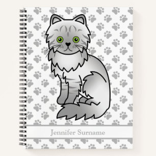 Cuaderno Gato Persa Chinchilla Tabby Plateado & Texto Perso