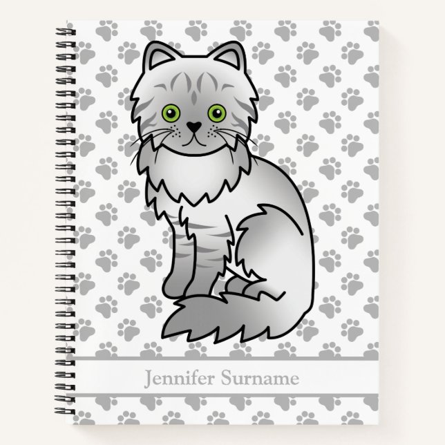 Cuaderno Gato Persa Chinchilla Tabby Plateado & Texto Perso (Anverso)