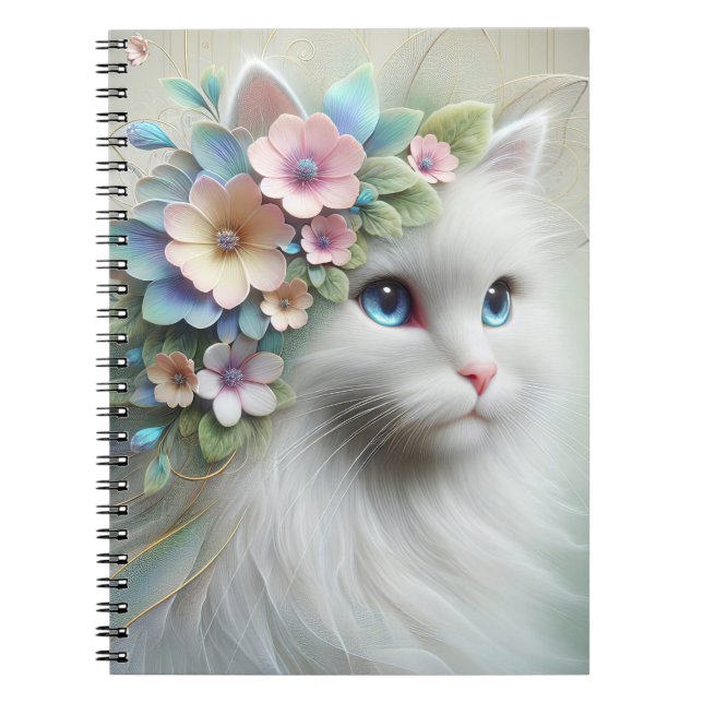 Cuaderno Gato persa con Laurel floral (Frente)