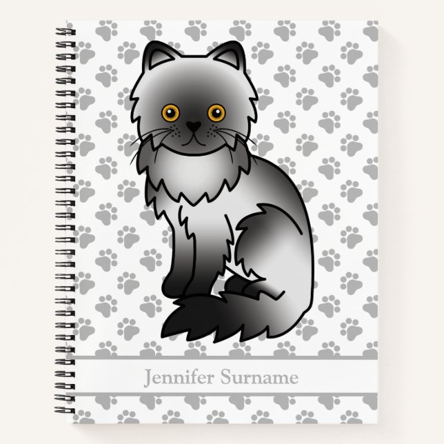Cuaderno Gato persa de dibujos animados lindo que fuma & te (Anverso)