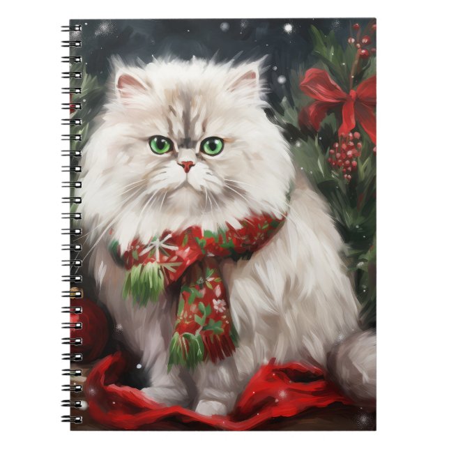 Cuaderno Gato Persa en Navidad con nieve (Frente)