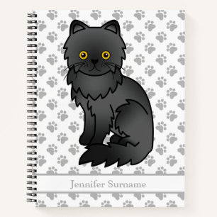 Cuaderno Gato persa negro lindo dibujo animado & Texto pers