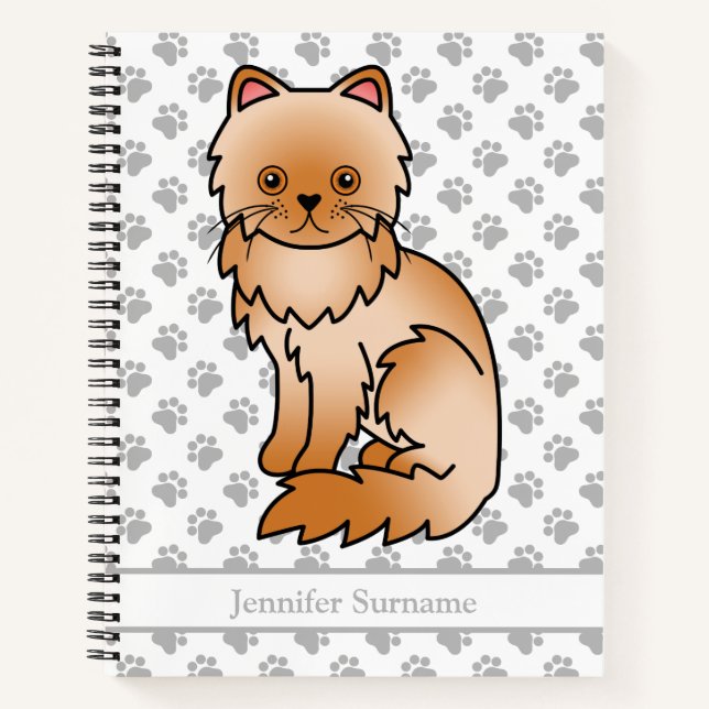 Cuaderno Gato Persa Rojo Lindo Dibujo Animado & Texto Perso (Anverso)
