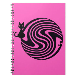 Cuaderno Gato Retro - Remolino Psicodélico Rosa
