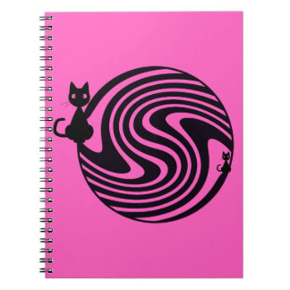 Cuaderno Gato Retro - Remolino Psicodélico Rosa