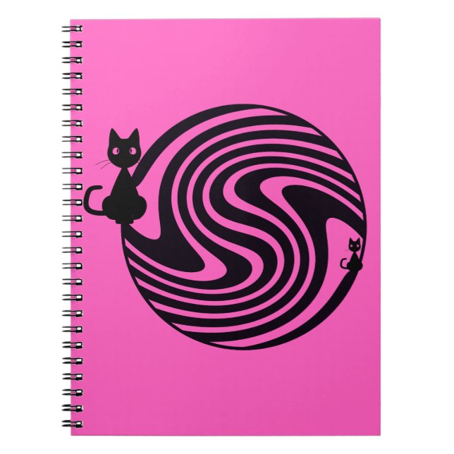 Cuaderno Gato Retro - Remolino Psicodélico Rosa (Frente)