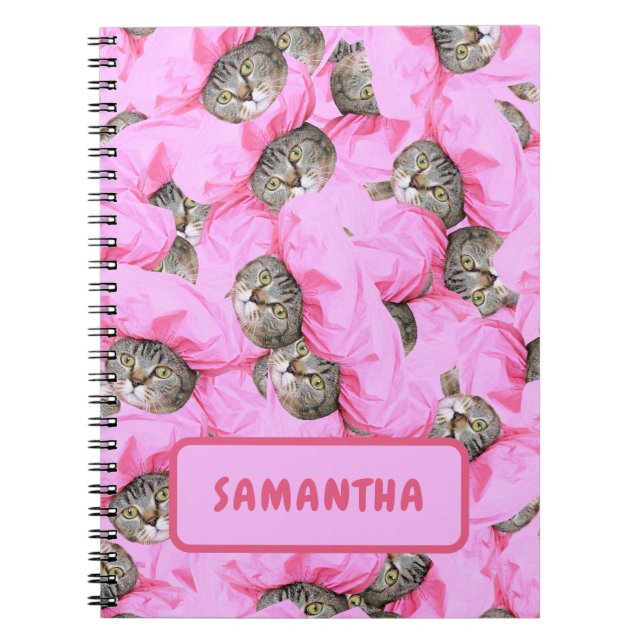 Cuaderno Gato rosa divertido personalizado (Frente)