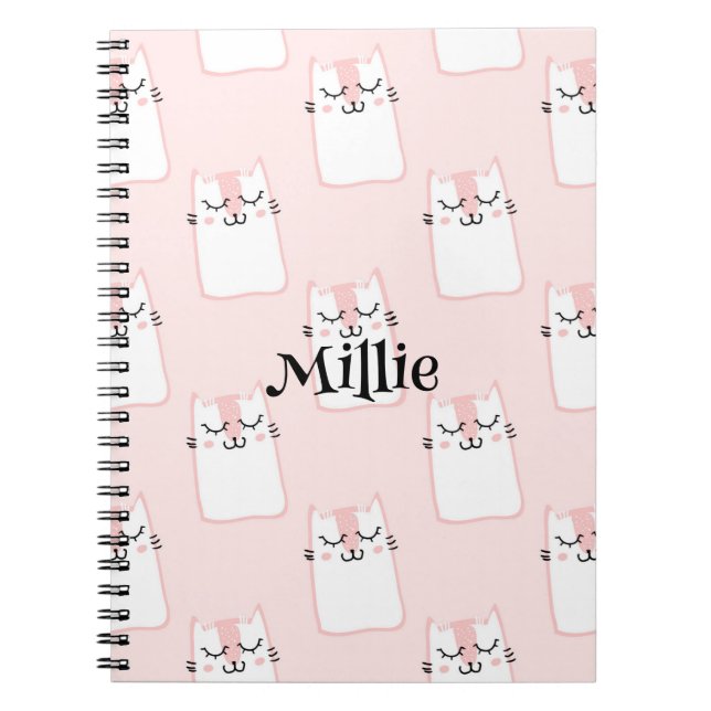 Cuaderno Gato Rosa Lindo Nombre Personalizado Escuela (Frente)