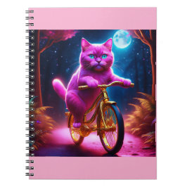 Cuaderno Gato Rosado Montando En Bicicleta Dorada