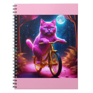 Cuaderno Gato Rosado Montando En Bicicleta Dorada