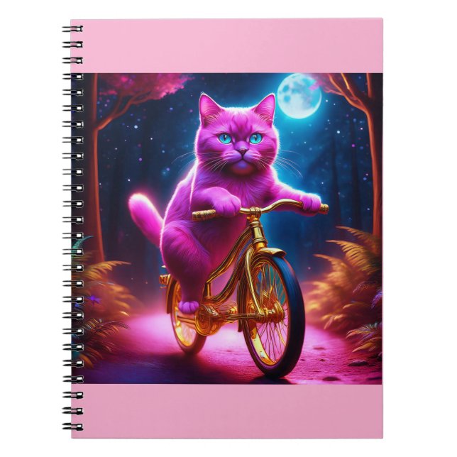 Cuaderno Gato Rosado Montando En Bicicleta Dorada (Frente)