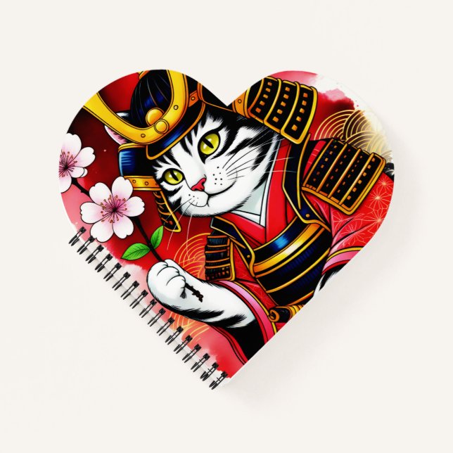 Cuaderno Gato Samurái Artístico Cereza Para Escribir y Diar (Anverso)
