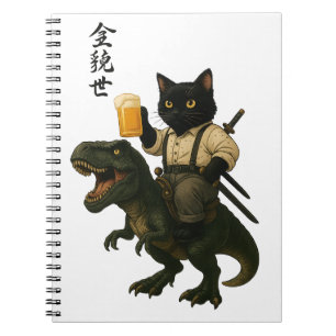 Cuaderno Gato Samurái con Cerveza & T-Rex Arte Japonés Re