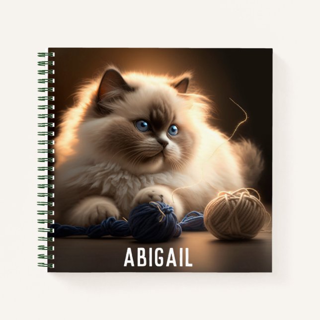 Cuaderno Gato siamés adorable con bolas de hilo (Anverso)