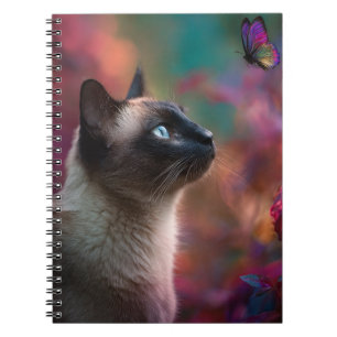 Cuaderno Gato siamés con portátil mariposa