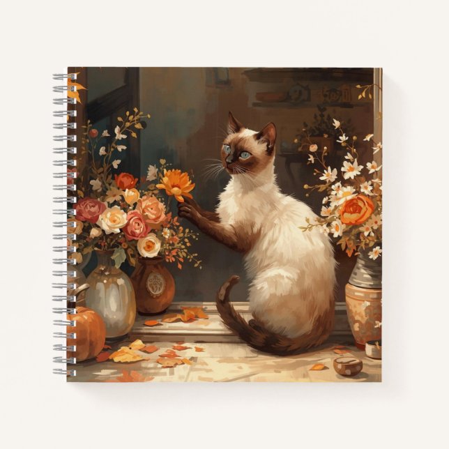 Cuaderno Gato siamés de otoño para Acción de Gracias (Anverso)