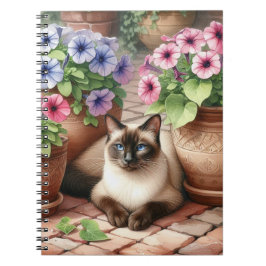Cuaderno Gato siamés y flores de petunia 