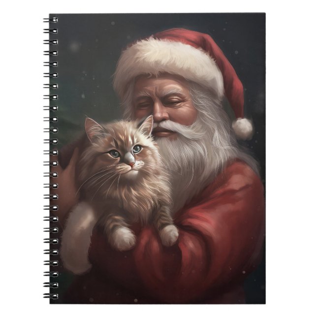 Cuaderno Gato siberiano con Navidades festivos de Santa Cla (Frente)