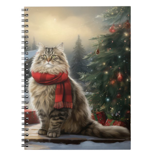 Cuaderno Gato siberiano en Navidades de nieve (Frente)