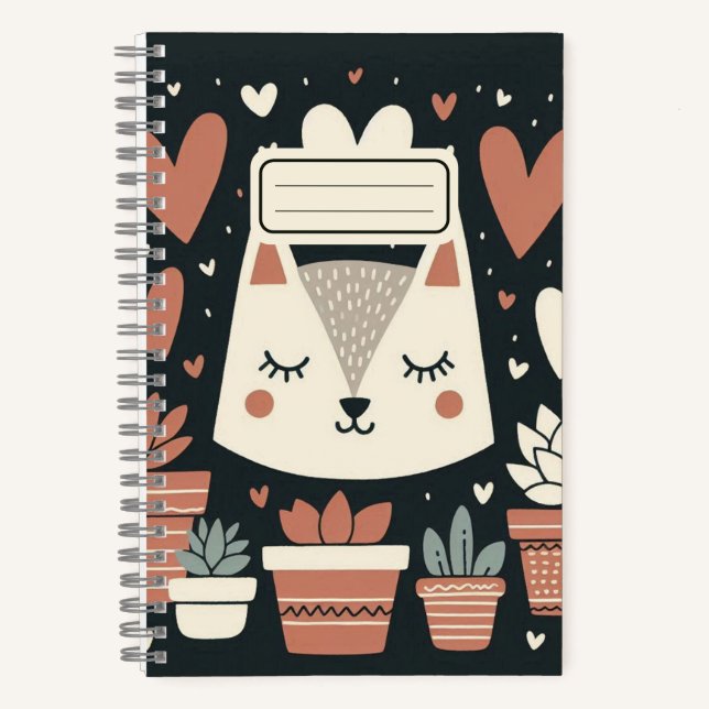 Cuaderno Gato somnoliento con suculentos - acogedor y capri (Anverso)