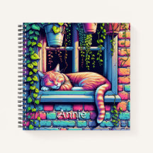 Gato somnoliento en alféizar Arte de IA Personaliz