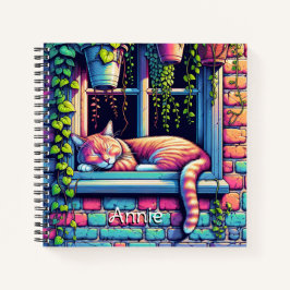 Cuaderno Gato somnoliento en alféizar Arte de IA Personaliz