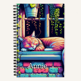 Cuaderno Gato somnoliento en alféizar Arte de IA Personaliz
