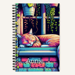 Cuaderno Gato somnoliento en alféizar Arte de IA Personaliz