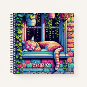 Cuaderno Gato somnoliento en ventana Sill Ai Arte Personali