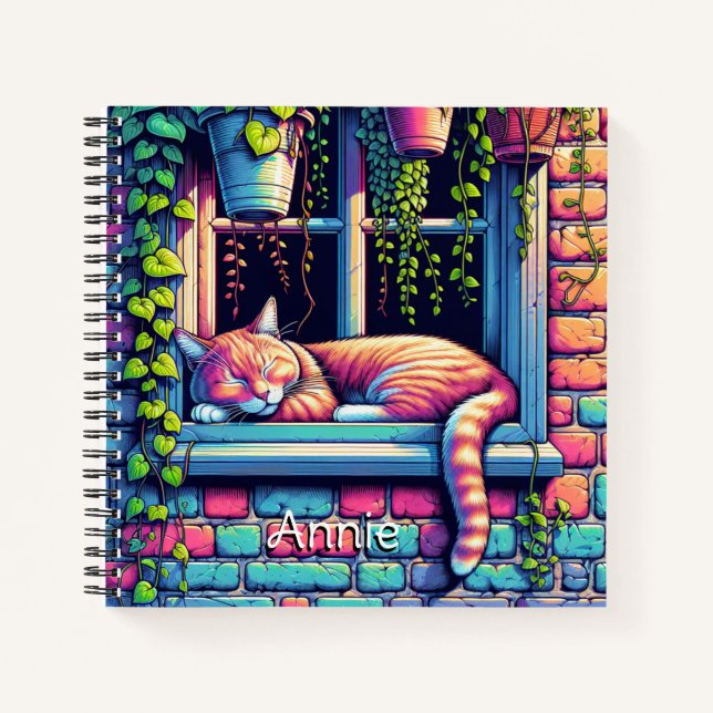 Cuaderno Gato somnoliento en ventana Sill Ai Arte Personali (Anverso)