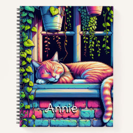 Cuaderno Gato somnoliento en ventana Sill Ai Arte Personali