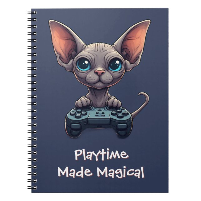 Cuaderno Gato Sphynx sosteniendo un control de juego (Frente)